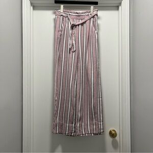 Rewind Womens Linen Blend Pants Small Gray Red Stripe Mid Rise Casual Pull On
